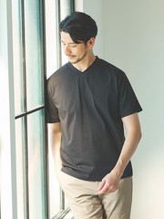【SMART CLOSET/WEB限定】シルケット天竺 Vネック 半袖Tシャツ / 接触冷感 / 遮熱