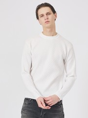 ハイストレッチ】ブロックチェック ジャガード クルーネックニット
