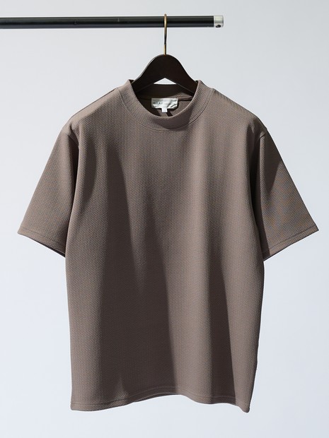 【ヘリンボーン柄】ジャガード モックネック 半袖 Tシャツ / アンサンブル対応