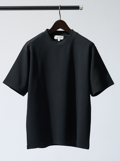 【ヘリンボーン柄】ジャガード モックネック 半袖 Tシャツ / アンサンブル対応