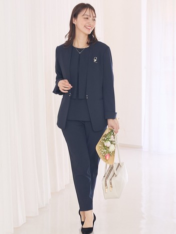 【３点セット/エニデイカセット】ノーカラージャケット＆バックフレアパンツセットアップ