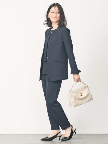 【３点セット/エニデイカセット】ノーカラージャケット＆バックフレアパンツセットアップ