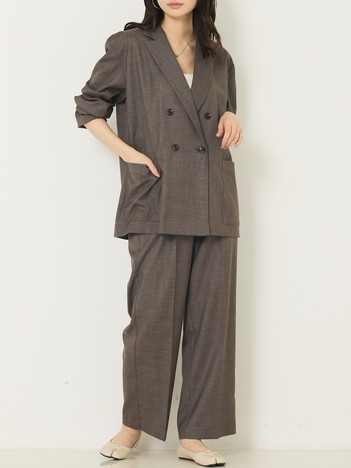 【上下２点セット】グレンチェックジャケット＆セミワイドパンツセットアップ