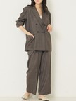 【上下２点セット】グレンチェックジャケット＆セミワイドパンツセットアップ