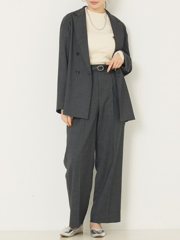 【上下２点セット】グレンチェックジャケット＆セミワイドパンツセットアップ