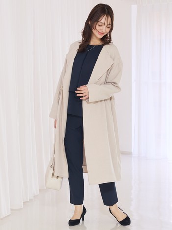 【春アウター】ノーカラーコート/通勤/きれいめ/ロング/セミオケ/春服