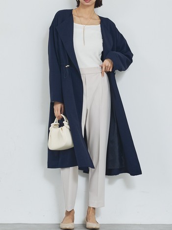 【春アウター】ノーカラーコート/通勤/きれいめ/ロング/セミオケ/春服