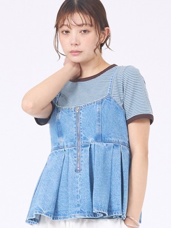 ウォッシュドデニムキャミ/レイヤード/バックリボン/春服/夏服