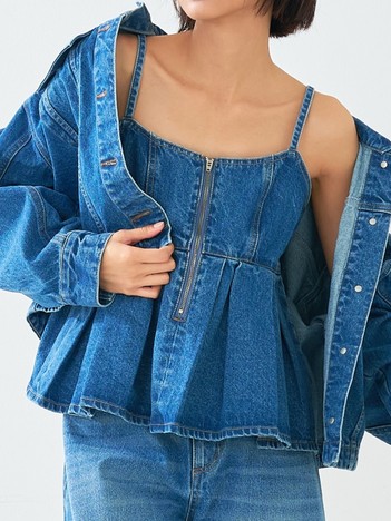 オリジナル】デニムショートジャケット/バルーン袖/長袖/羽織/春服