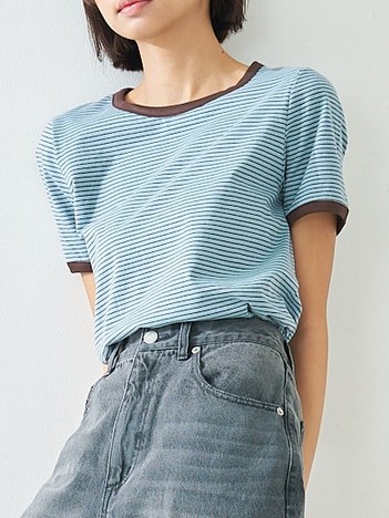 【リンガーT】ボーダーコンパクトTシャツ/夏服/半袖/スタイルアップ