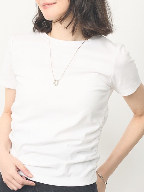 【ウエスト細見え】サイドギャザーTシャツ