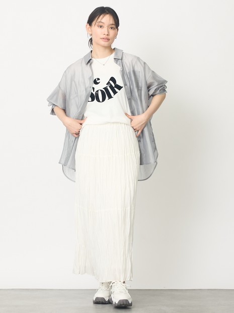 【コットン100％】甘編み天竺フロッキープリントTシャツ/半袖/夏服/ロゴT