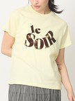 【コットン100％】甘編み天竺フロッキープリントTシャツ/半袖/夏服/ロゴT