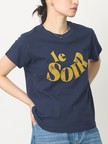 【コットン100％】甘編み天竺フロッキープリントTシャツ/半袖/夏服/ロゴT