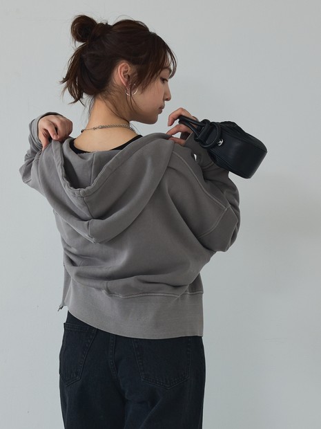 【裏毛】ピグメントショートジップパーカー/ヴィンテージ風/長袖/スウェット/春服