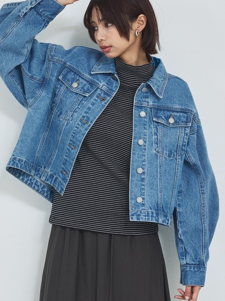 オリジナル】デニムショートジャケット/バルーン袖/長袖/羽織/春服