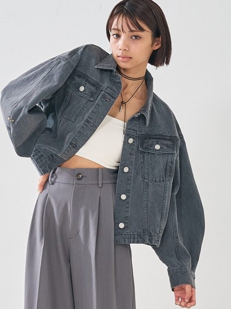 オリジナル】デニムショートジャケット/バルーン袖/長袖/羽織/春服