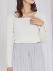 【袖ボタン】スクエアネックリブニット/きれいめ/セミオケ/通勤/春服