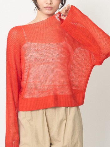 【リネンライク】シアーニットプルオーバー/春服/夏服/レイヤード/長袖