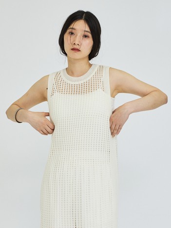 【レイヤード】メッシュニットワンピース